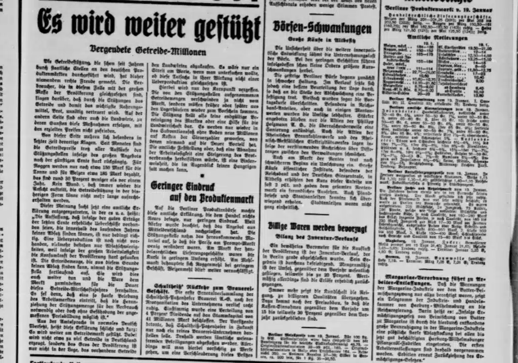 20.01.1933 – „Es wird weiter gestützt“: Wenn der Weizenpreis fällt und der Staat einspringt