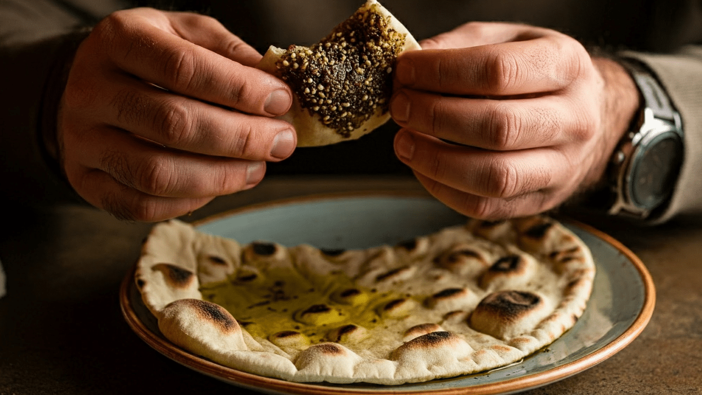 Selbstgebackenes Pita-Brot mit Zatar und Olivenöl – Ein Hauch von Israel in deiner Küche