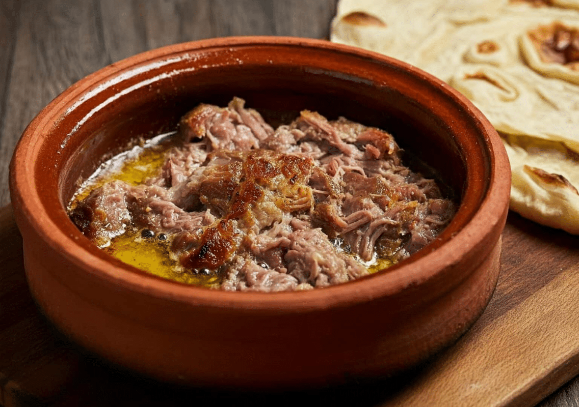Qawarma und Fladenbrot